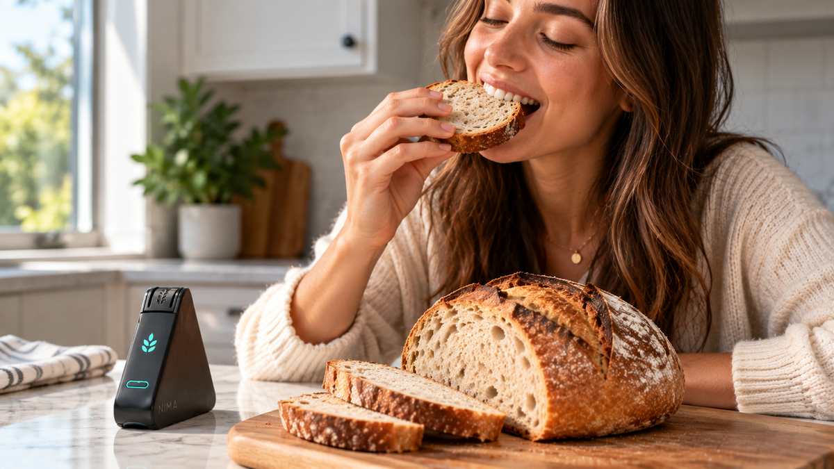 Gluten-free sourdough loaf labeled for people with celiac disease